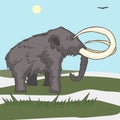 Mammoth at tundra landscape vector cartoon