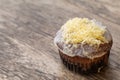 Mamon cake or cupcake on wooden desk background Royalty Free Stock Photo
