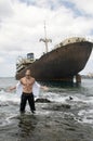 Man with abandoned ship