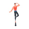 Man Acrobat as Circus Artist Character Balancing on Balls Performing on Stage or Arena Vector Illustration