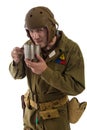 Man actor in military uniform of American tankman of World War II
