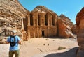 Man in Ad Deir the Monastery Temple in Petra in Jordan Royalty Free Stock Photo