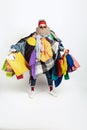 Man addicted of sales and clothes, overproduction and crazy demand