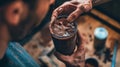 A man adding cacao water to his postworkout protein shake Royalty Free Stock Photo
