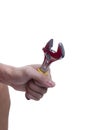 Man with adjustable wrench in his hand