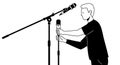 Man Adjusting Microphone on Stand - Audio Setup Illustration Royalty Free Stock Photo