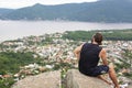 a man admires a beautiful view of the lake Lagoa da Conceicao in Santa catarina, florianopolis, Brazil