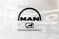 Man on glossy office wall realistic texture Royalty Free Stock Photo