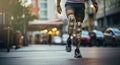 Inspiring image of man with prosthetic limbs walking in an urban area