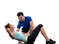 Man aerobic trainer positioning woman Workout Royalty Free Stock Photo