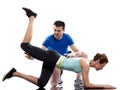 Man aerobic trainer positioning woman Workout Royalty Free Stock Photo