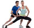 Man aerobic trainer positioning woman Workout