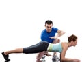 Man aerobic trainer positioning woman Workout Royalty Free Stock Photo