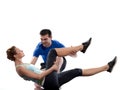 Man aerobic trainer positioning woman Workout Royalty Free Stock Photo