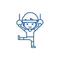 Man aerobics,workout,gymnastics rings line icon concept. Man aerobics,workout,gymnastics rings flat vector symbol, sign