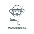 Man aerobics,workout,gymnastics rings vector line icon, linear concept, outline sign, symbol