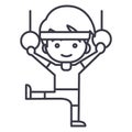 Man aerobics,workout,gymnastics rings vector line icon, sign, illustration on background, editable strokes