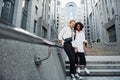 Man with afrian american woman together in the city outdoors Royalty Free Stock Photo