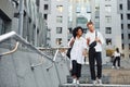 Man with afrian american woman together in the city outdoors Royalty Free Stock Photo