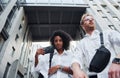 Man with afrian american woman together in the city outdoors Royalty Free Stock Photo