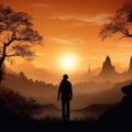 A man against the backdrop of a bright sunset. AI Generated Royalty Free Stock Photo