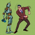 A man against a robot. Rage aggression strong emotions, hatred Royalty Free Stock Photo