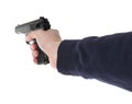 Man aiming gun on white background, closeup Royalty Free Stock Photo