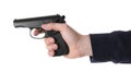 Man aiming gun on white background, closeup Royalty Free Stock Photo
