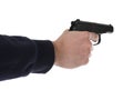 Man aiming gun on white background, closeup Royalty Free Stock Photo