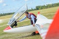 Man in airfield with glider Royalty Free Stock Photo