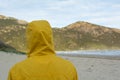 Man alone on his back watching the sunset in the beach Royalty Free Stock Photo