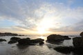 Man alone in the sea lonely feeling sunset time Royalty Free Stock Photo