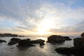 Man alone in the sea lonely feeling sunset time Royalty Free Stock Photo