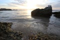 Man alone in the sea lonely feeling sunset time Royalty Free Stock Photo