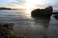 Man alone in the sea lonely feeling sunset time Royalty Free Stock Photo