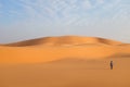 A man alone in a vast desert landscape