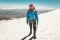 Man alpinist mountain climbing glacier