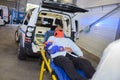 Man on ambulance stretcher Royalty Free Stock Photo