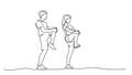 Man amd woman stretching legs line drawing Royalty Free Stock Photo