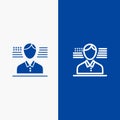 Man, American, Flag Line and Glyph Solid icon Blue banner Line and Glyph Solid icon Blue banner Royalty Free Stock Photo