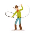 Man in American traditional costume with whip western cartoon character vector Illustration