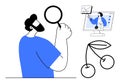 Man Analyzing Data with a Magnifying Glass, Online Presentation, and Cherry Conceptual Illustration Royalty Free Stock Photo