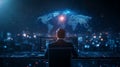 Man Analyzing Global Data on Dual Monitors
