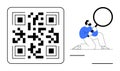 Man Analyzing QR Code with Magnifying Glass for Digital Information Discovery Royalty Free Stock Photo