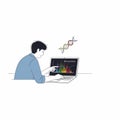 Man analyzing RNA data on laptop with DNA illustration Royalty Free Stock Photo
