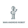 Man android robot vector line icon, linear concept, outline sign, symbol Royalty Free Stock Photo