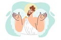 Man with angel wings and luminous halo came down from heaven to help people get on right path Royalty Free Stock Photo