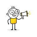 Man announcing something in a megaphone in his hand. Promotion concept. Vector stock illustrationMan announcing