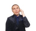 Man with annoyed face talking on mobile phone Royalty Free Stock Photo