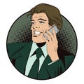 Man with antique phone. Stock illustration. Royalty Free Stock Photo